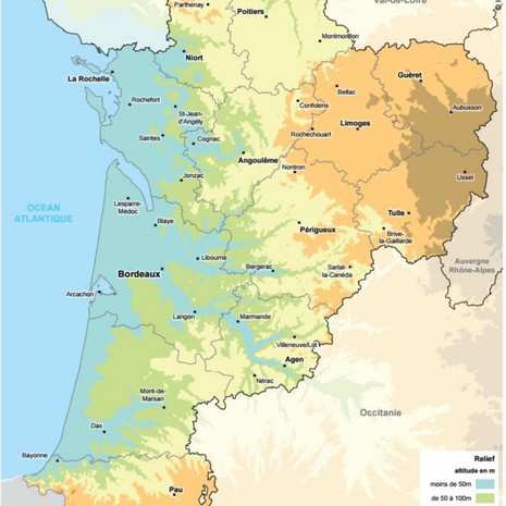 Atlas régional 2016 - Carte reliefs © Région Nouvelle-Aquitaine