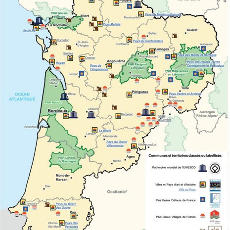 Atlas régional 2016 - Communes et territoires classés ou labellisés© Région Nouvelle-Aquitaine
