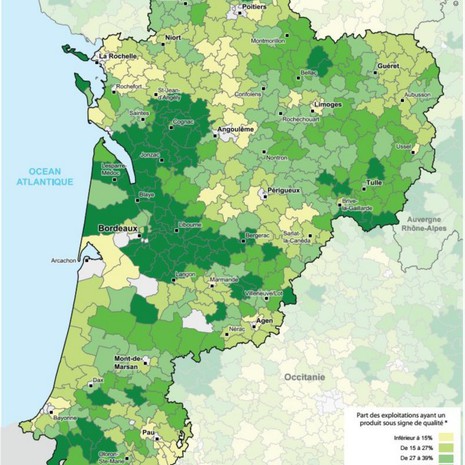 Atlas régional 2016 - Exploitations ayant un produit sous signes de qualité © Région Nouvelle-Aquitaine