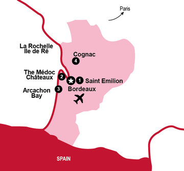 Carte itinéraire "Au départ de Bordeaux"