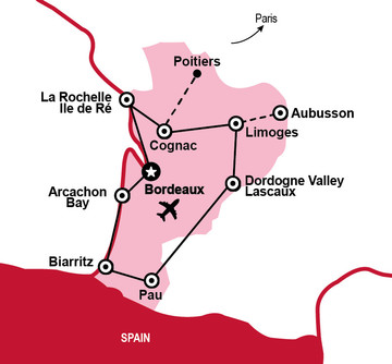 Carte de l'itinéraire "Les incontournables de la Nouvelle-Aquitaine"