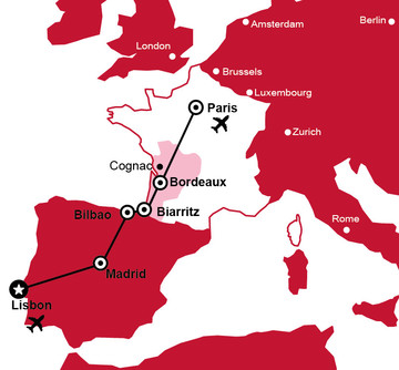 Carte "Tour des grandes villes européennes"