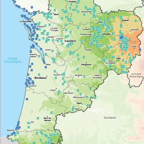 Atlas régional 2016 - Espaces gérés par les conservatoires d'Espaces Naturels et du Littoral © Région Nouvelle-Aquitaine
