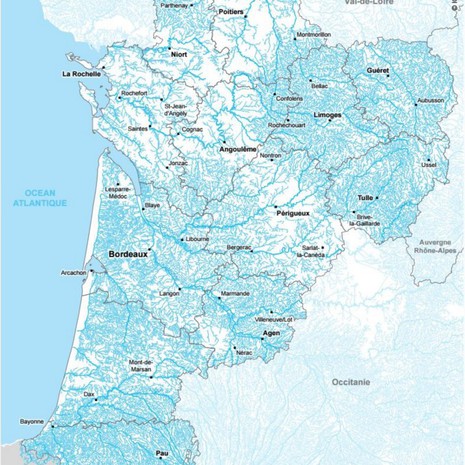 Atlas régional 2016 - Réseau hydrographique © Région Nouvelle-Aquitaine